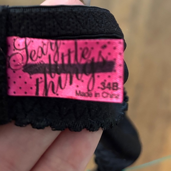 Victorias Secret Sexy Little Thing Black Satin Pink Heart Snap Coquette Girl 34B - Picture 5 of 5